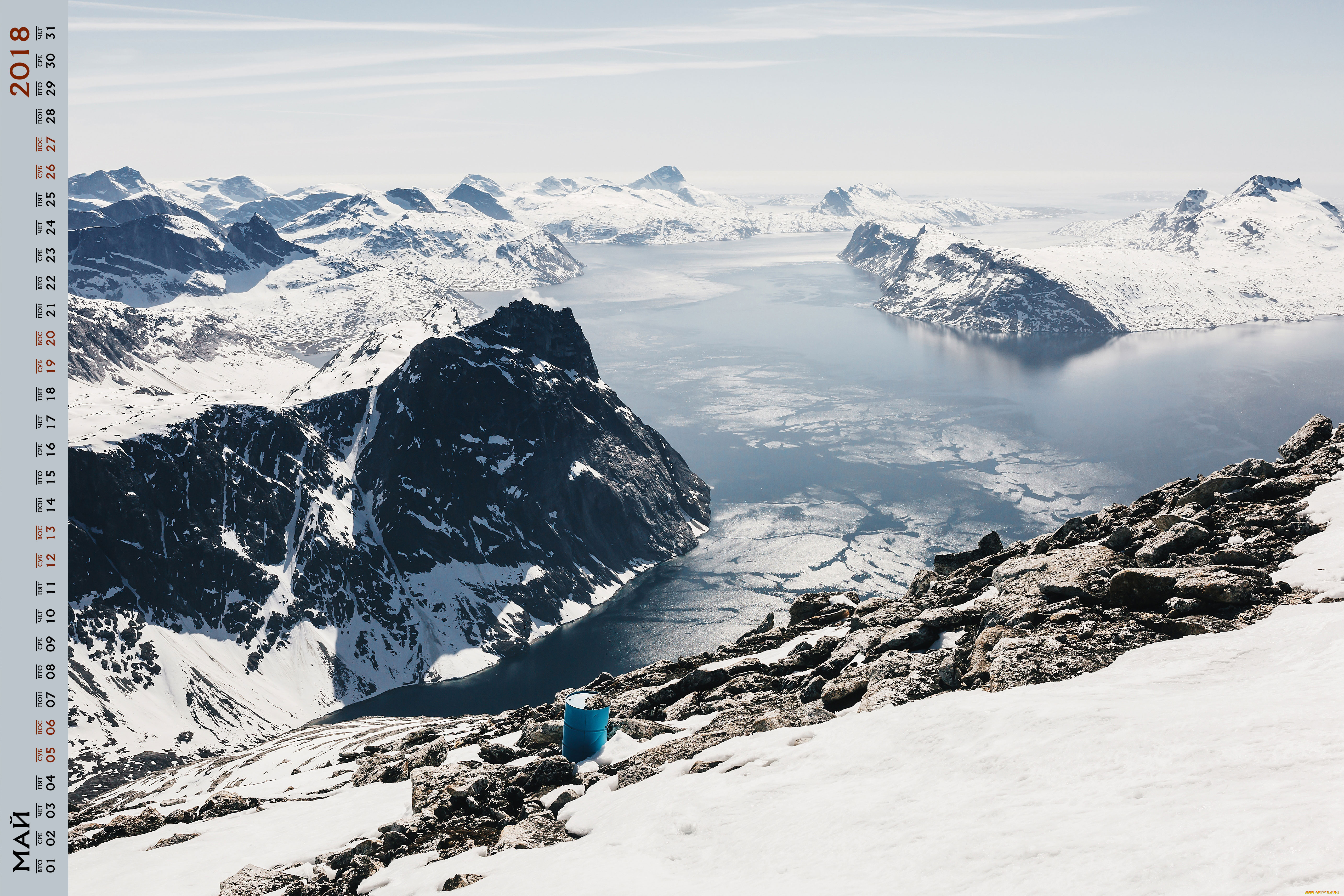 календари, природа, с, снег, водоем