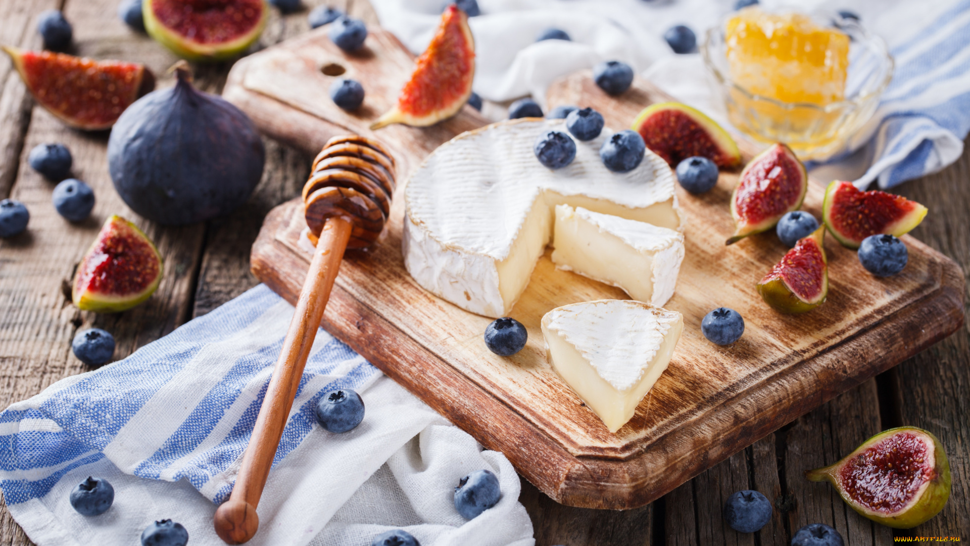 еда, сырные, изделия, черника, сыр, мед, инжир