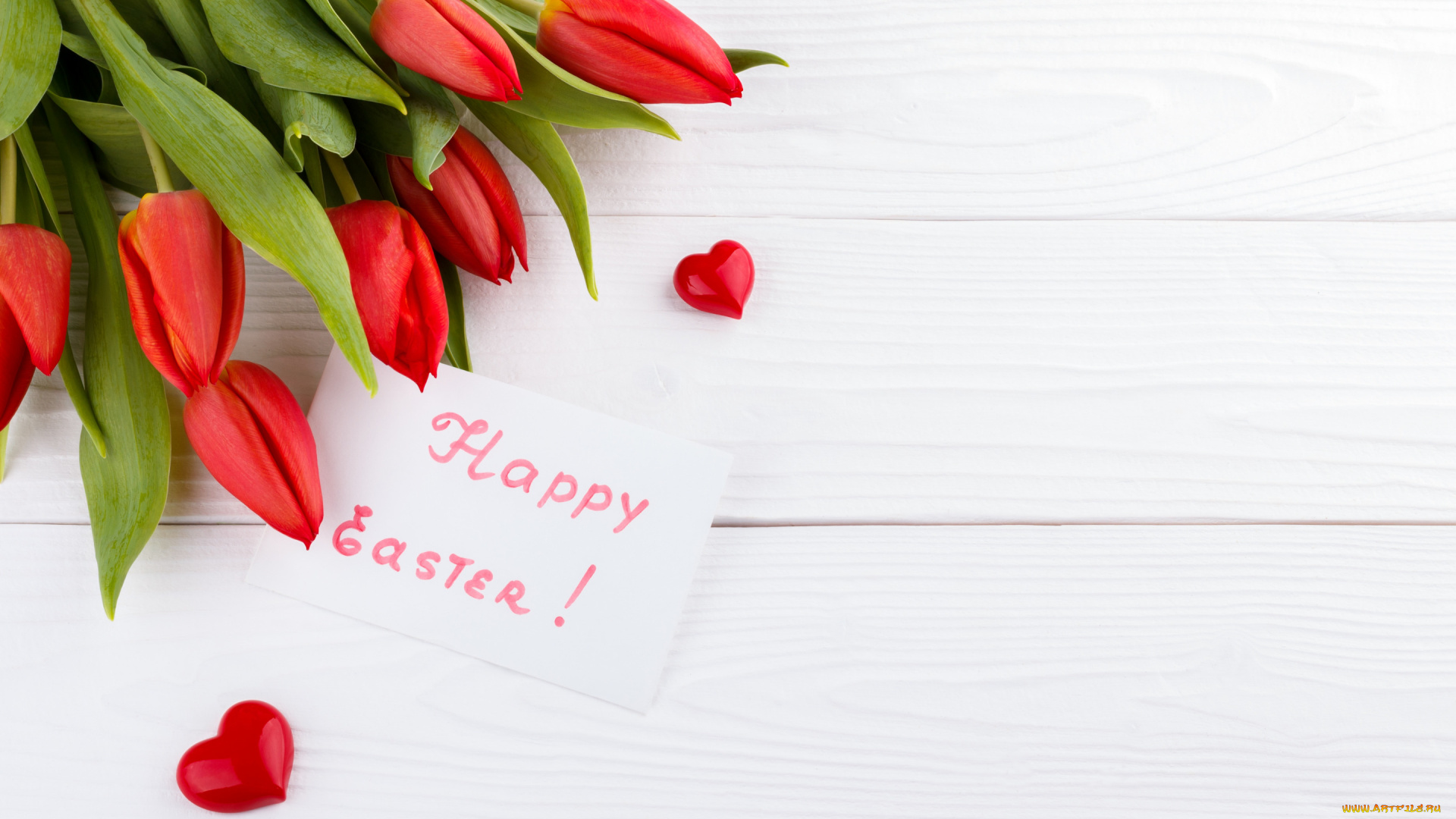 праздничные, пасха, сердечко, тюльпаны, праздник, открытка
