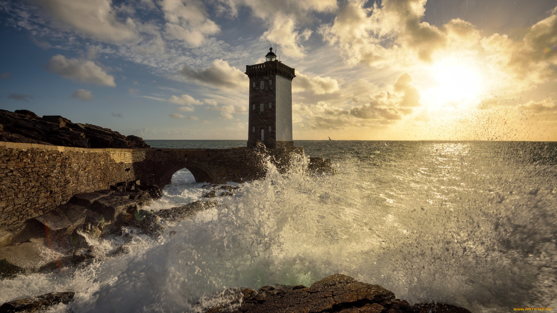 природа, маяки, le, conquet, brittany, france