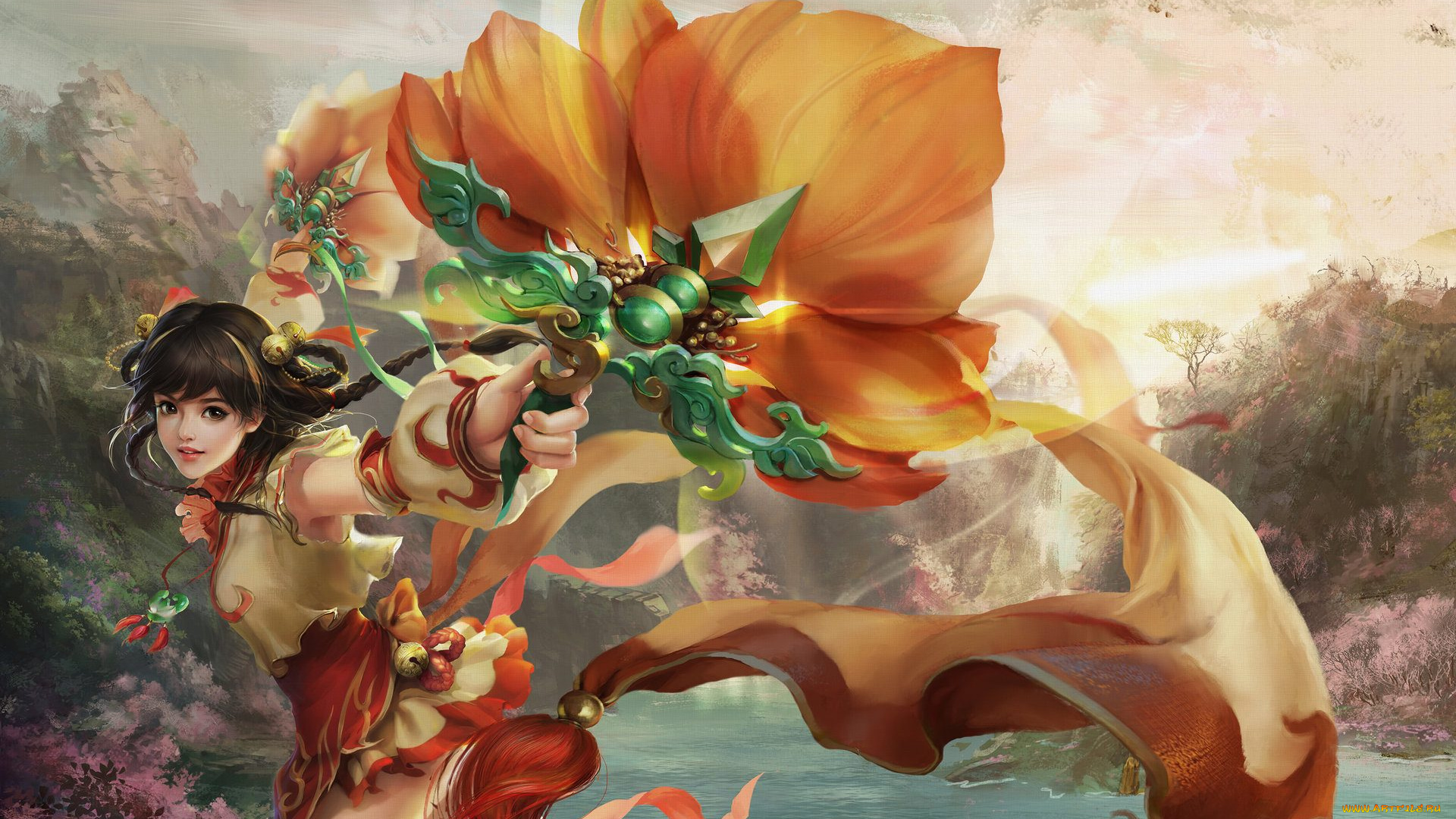 видео, игры, ~~~другое~~~, девушка, оружие, озеро, скалы