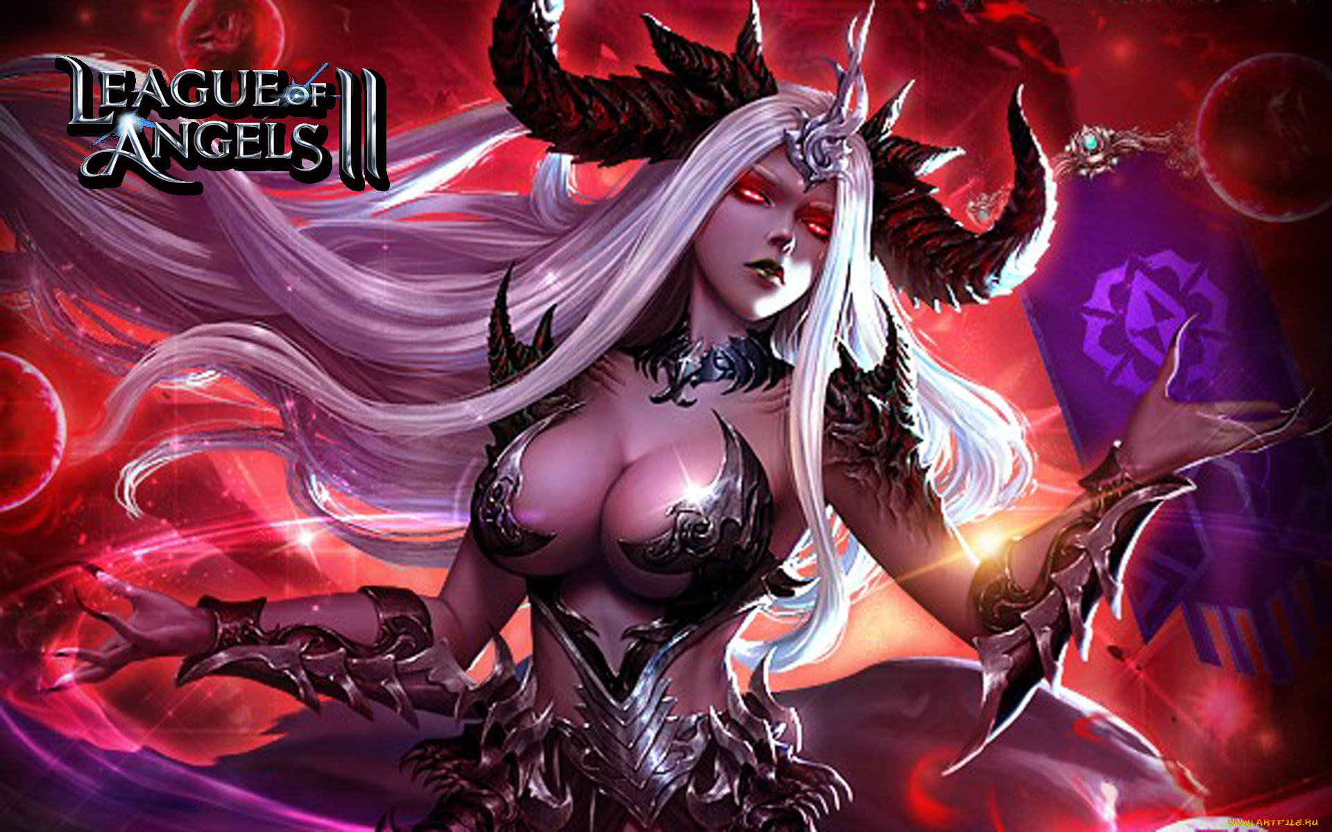 видео, игры, league, of, angels, девушка, рога