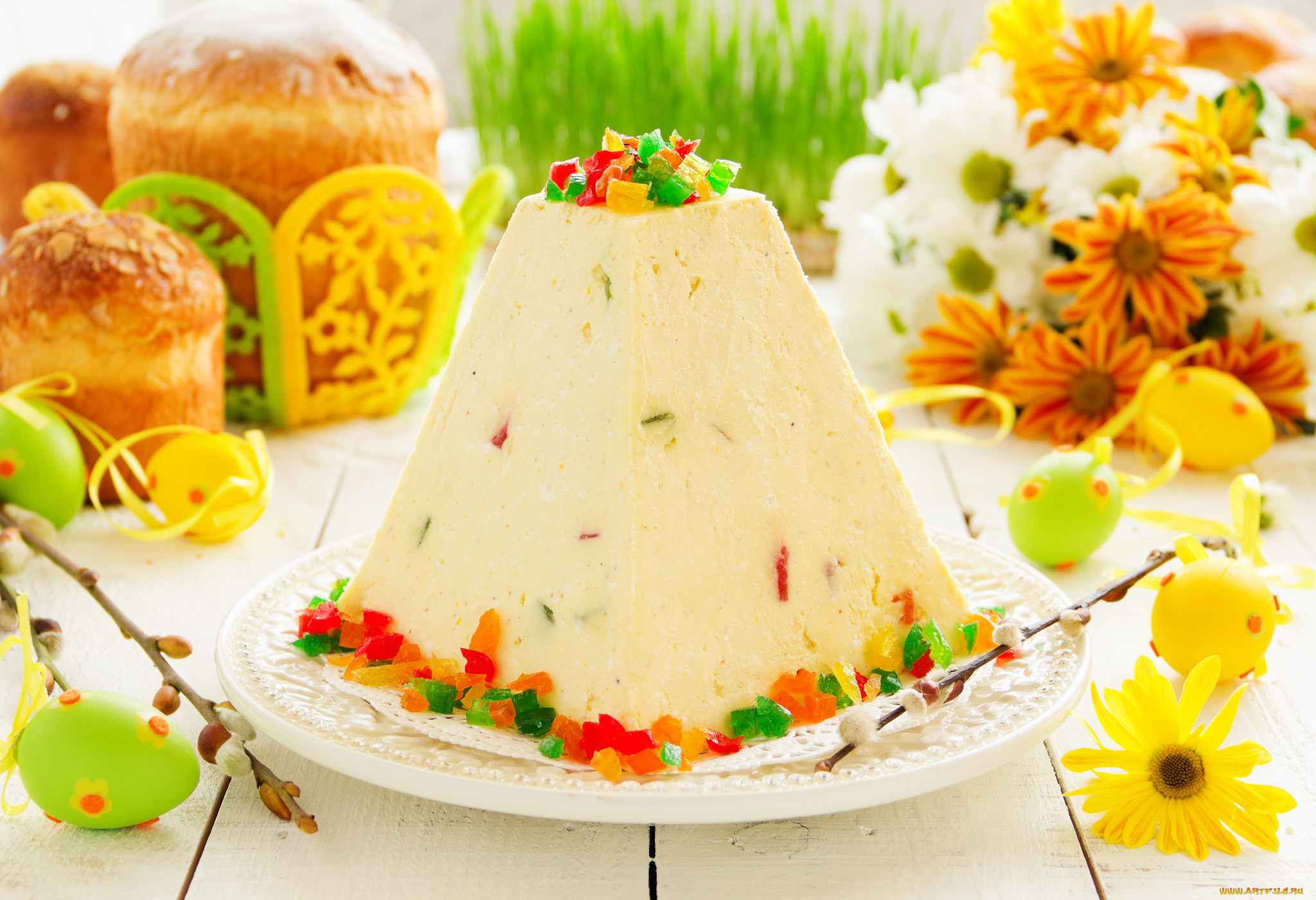 праздничные, пасха, творожный, кулич, с, цукатами