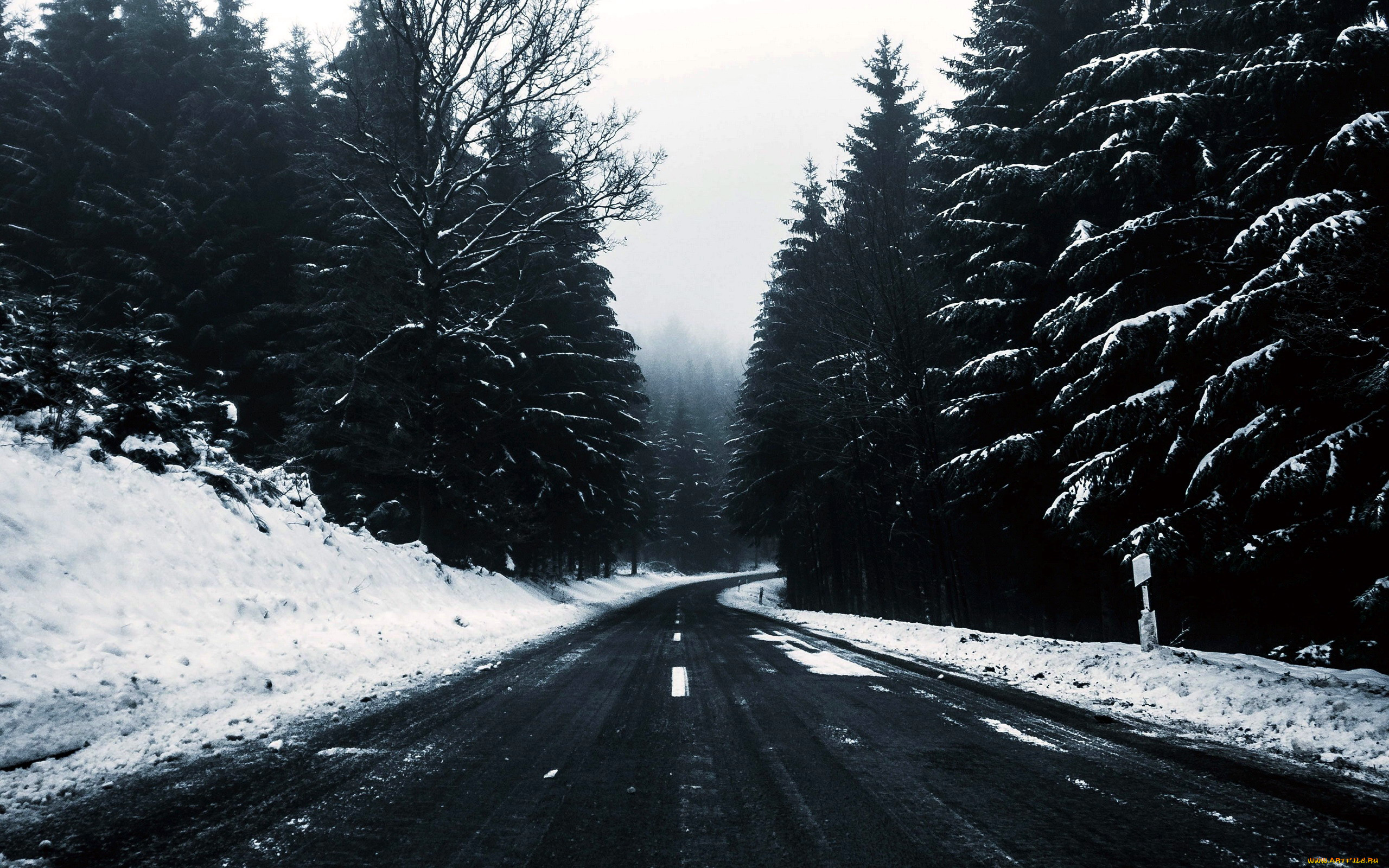 природа, дороги, снег, зима, шоссе