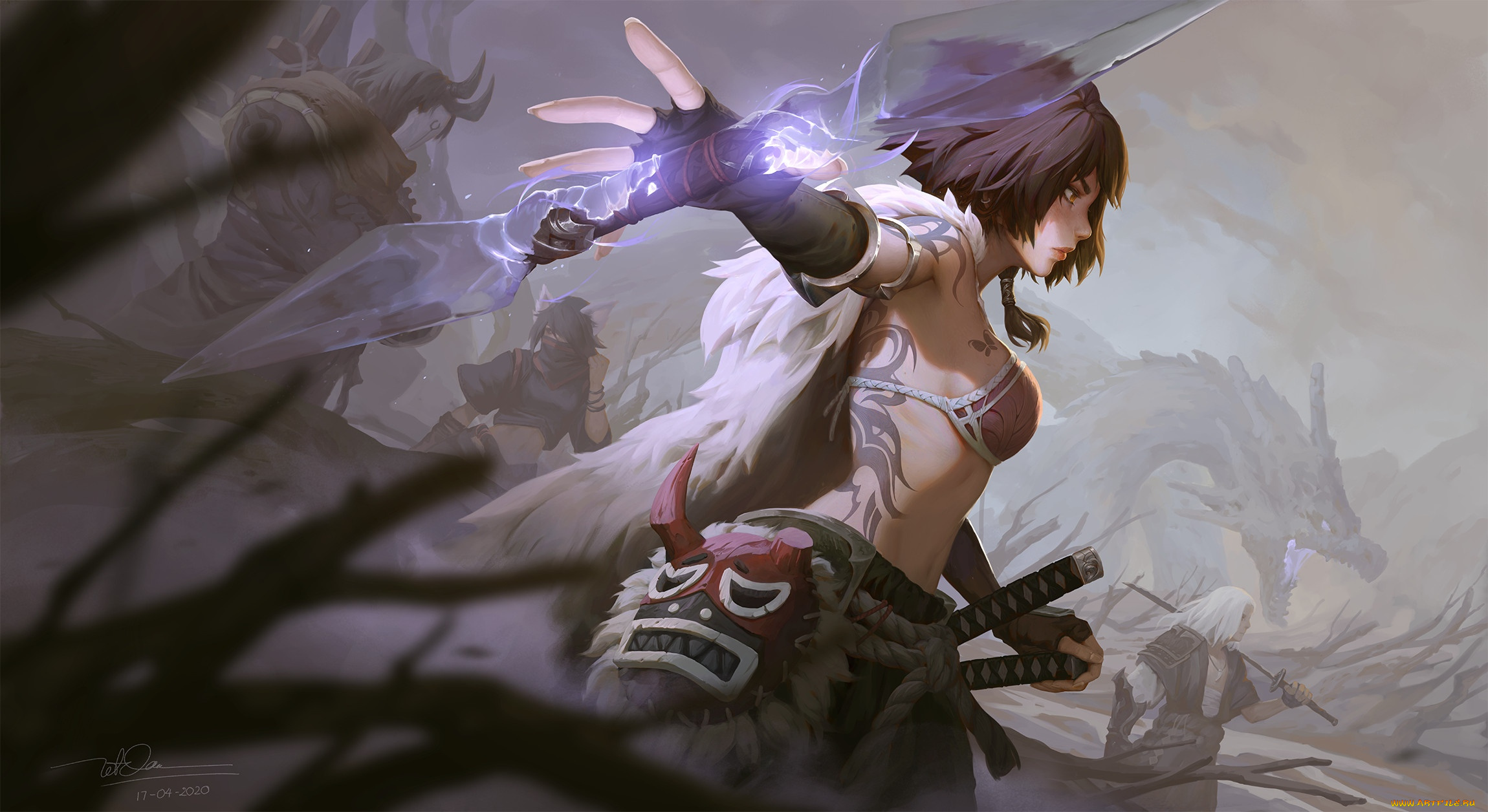 фэнтези, иные, миры, , иные, времена, девушка, дракон, туман, воины, оружие