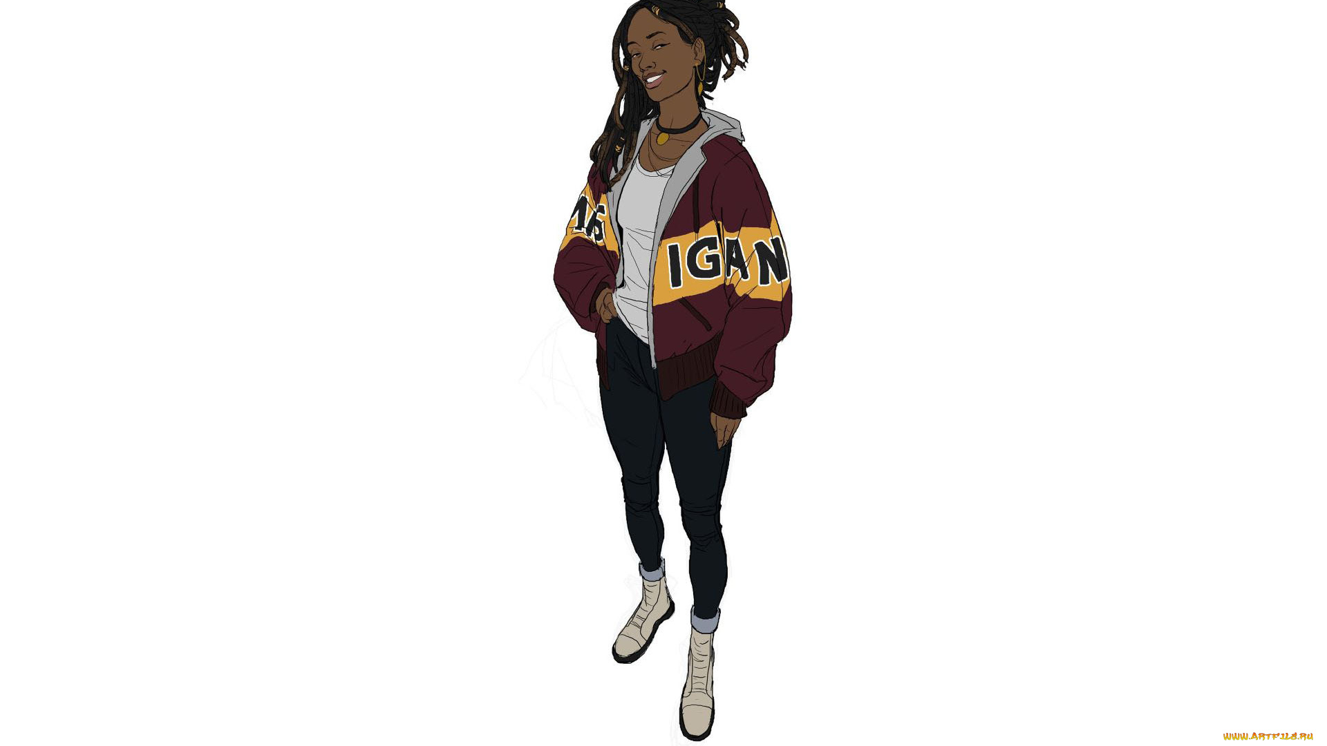 рисованное, люди, девушка, куртка