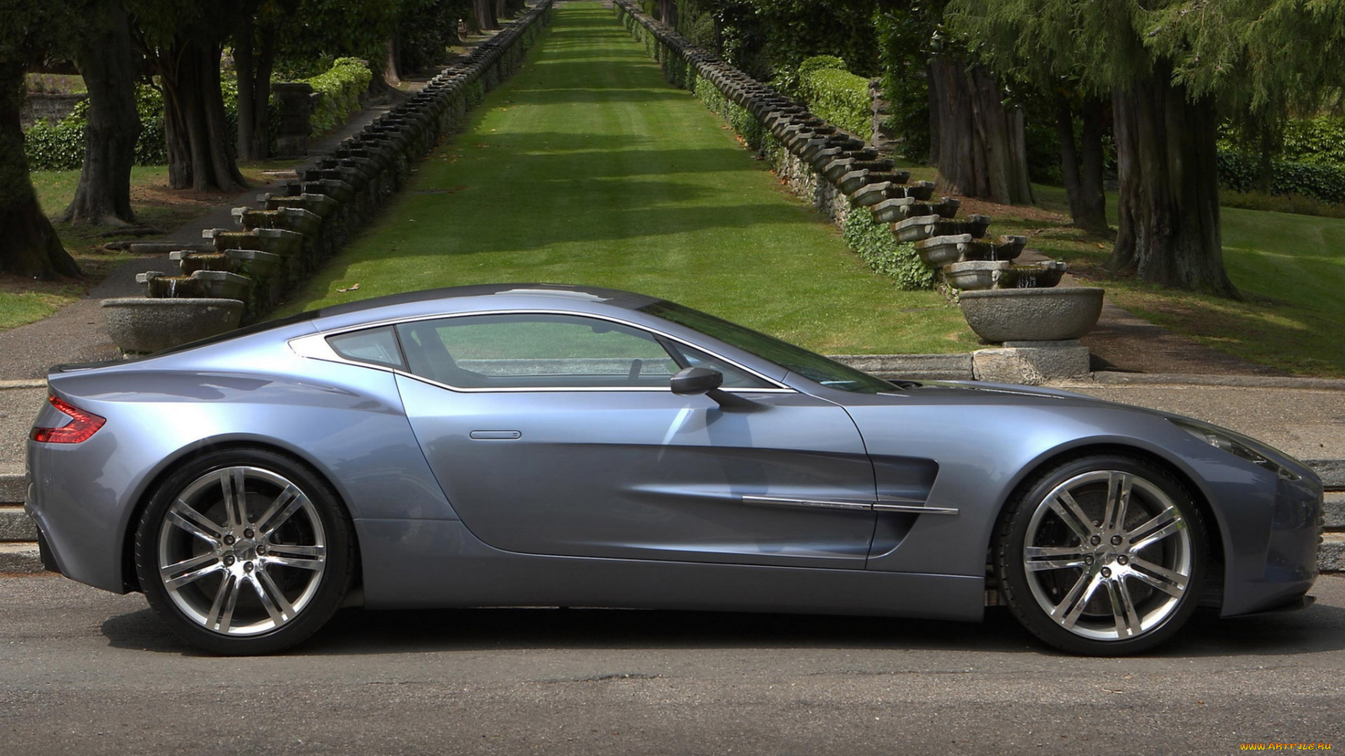 aston, martin, one-77, автомобили, aston, martin, серебристый, аллея, парк