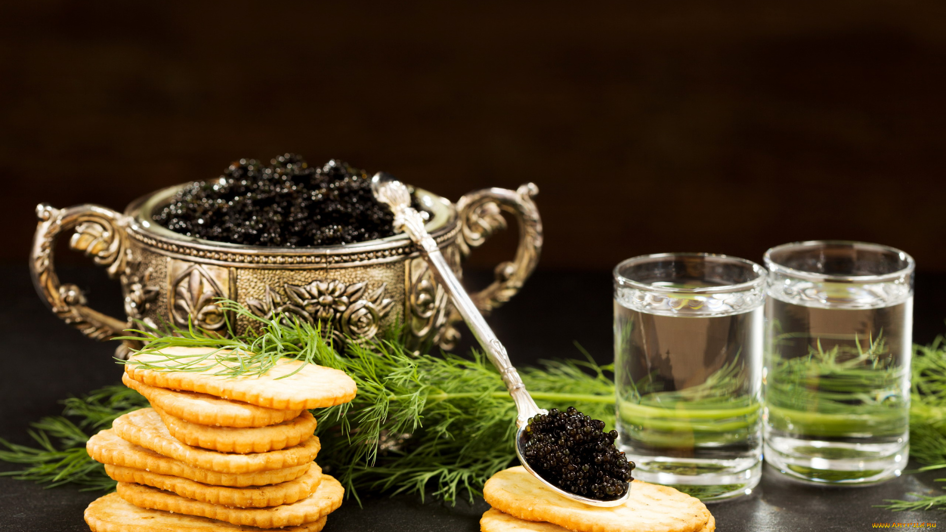 еда, икра, черная, деликатес, крекеры, укроп, водка