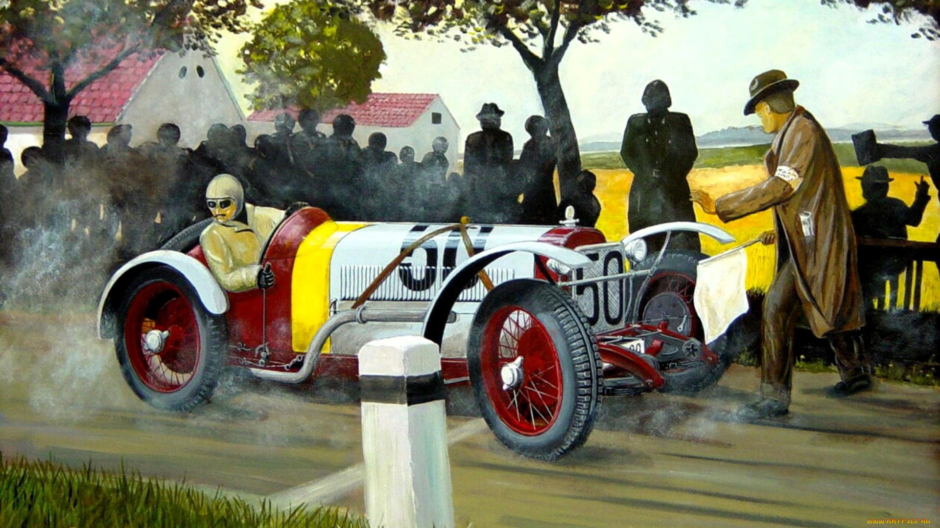 рисованное, авто, мото, ретро, машина, гонка, люди, трасса
