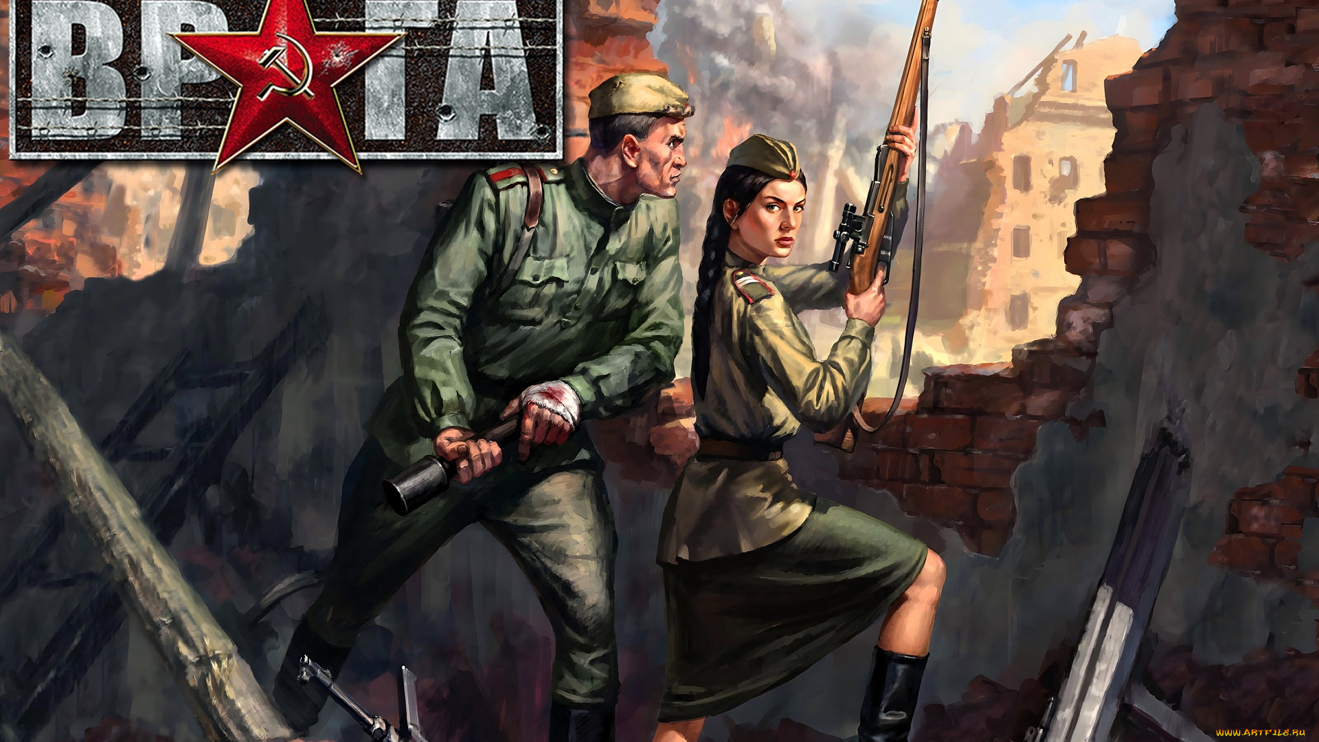 в, тылу, врага, видео, игры, солдаты, граната, винтовка, развалины