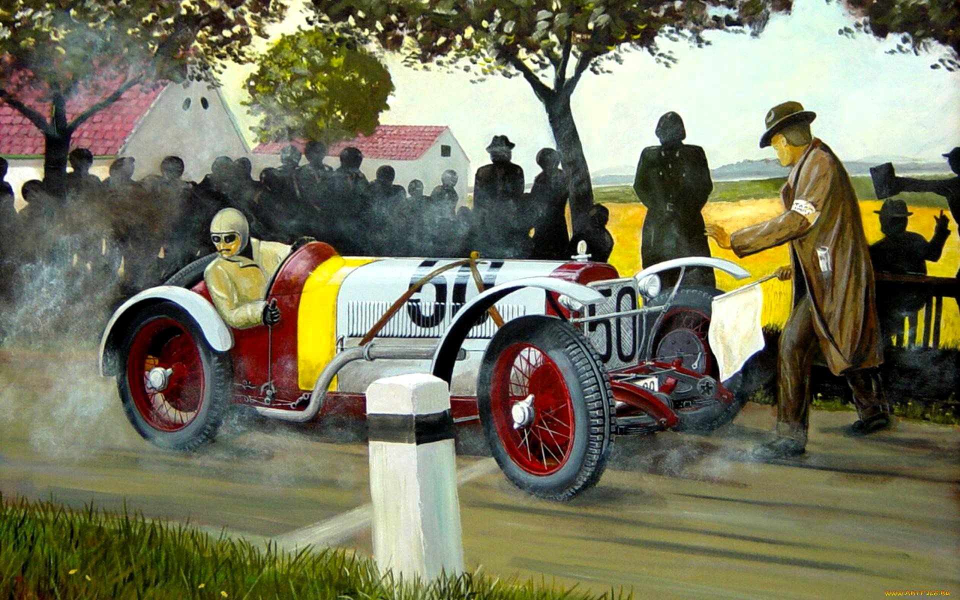 рисованное, авто, мото, ретро, машина, гонка, люди, трасса