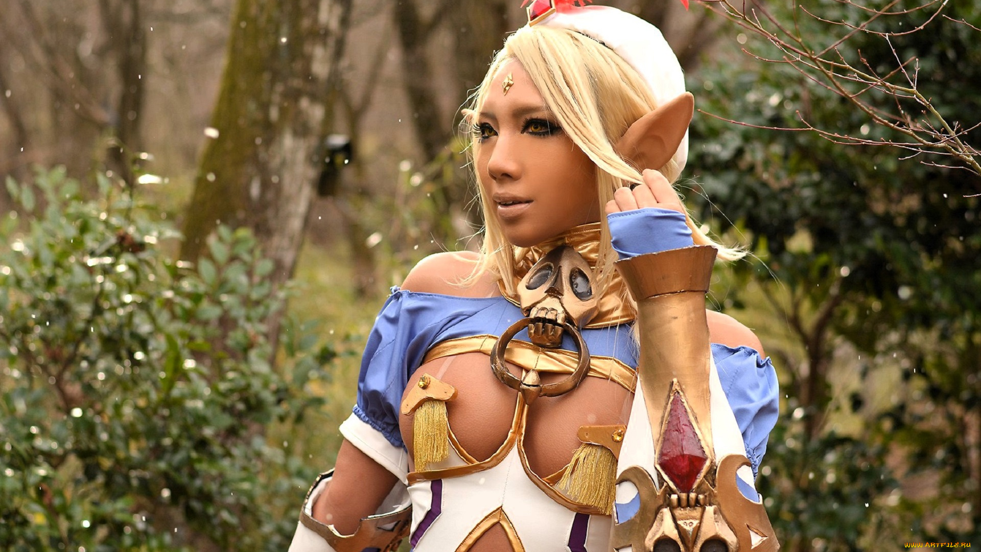 девушки, nonsummerjack, образ, косплей, наряд, костюм, перо, уши, лес