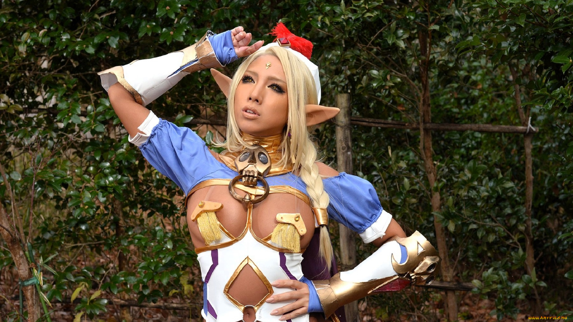 девушки, nonsummerjack, образ, косплей, наряд, костюм, перо, уши, лес