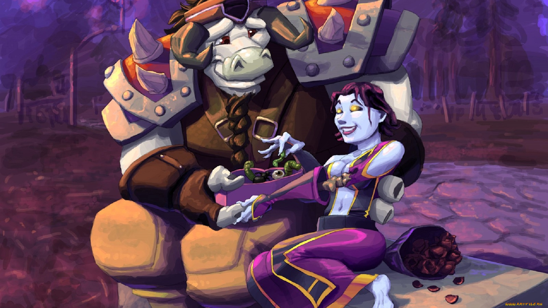 видео, игры, world, of, warcraft, девушка, существо, угощение