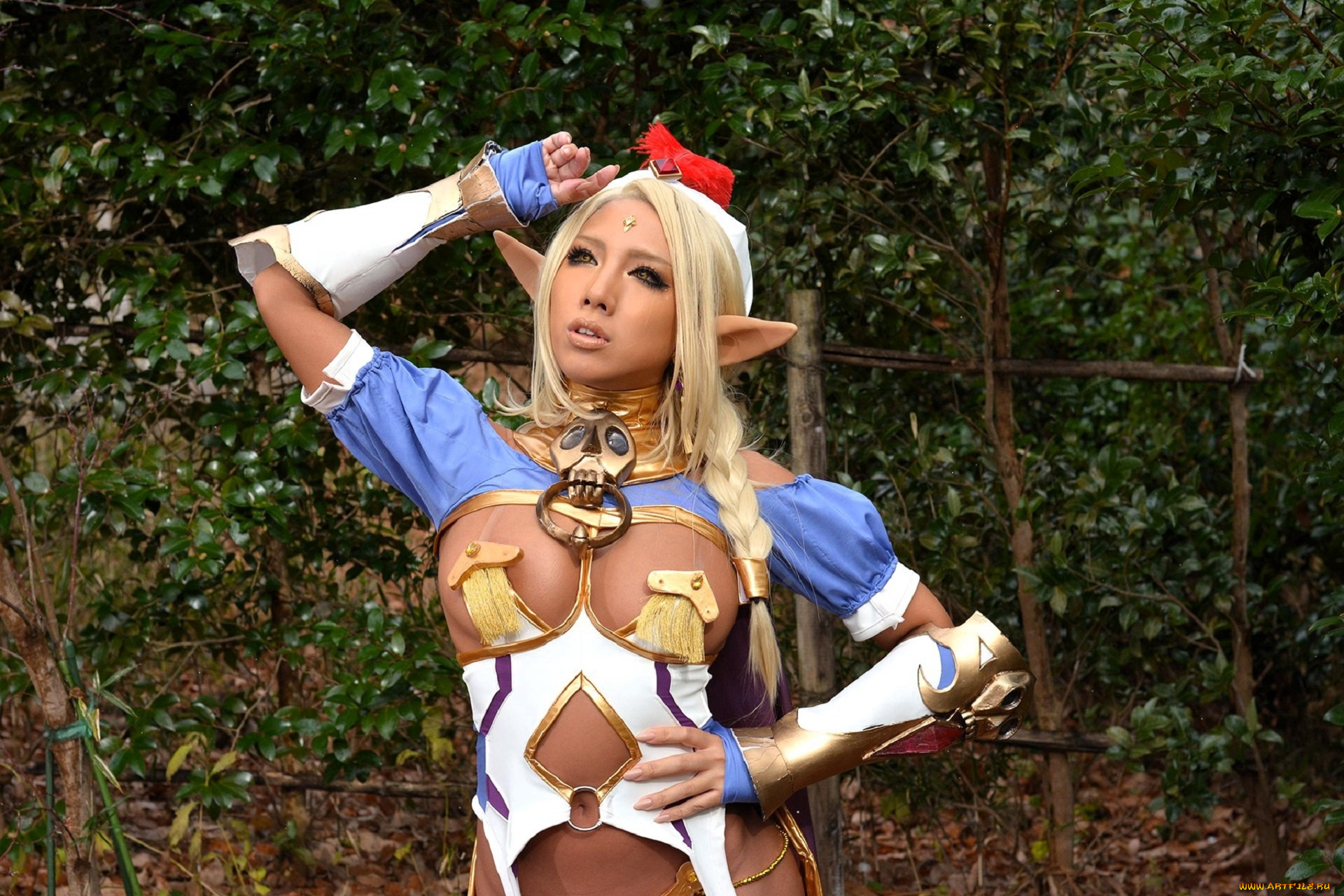 девушки, nonsummerjack, образ, косплей, наряд, костюм, перо, уши, лес