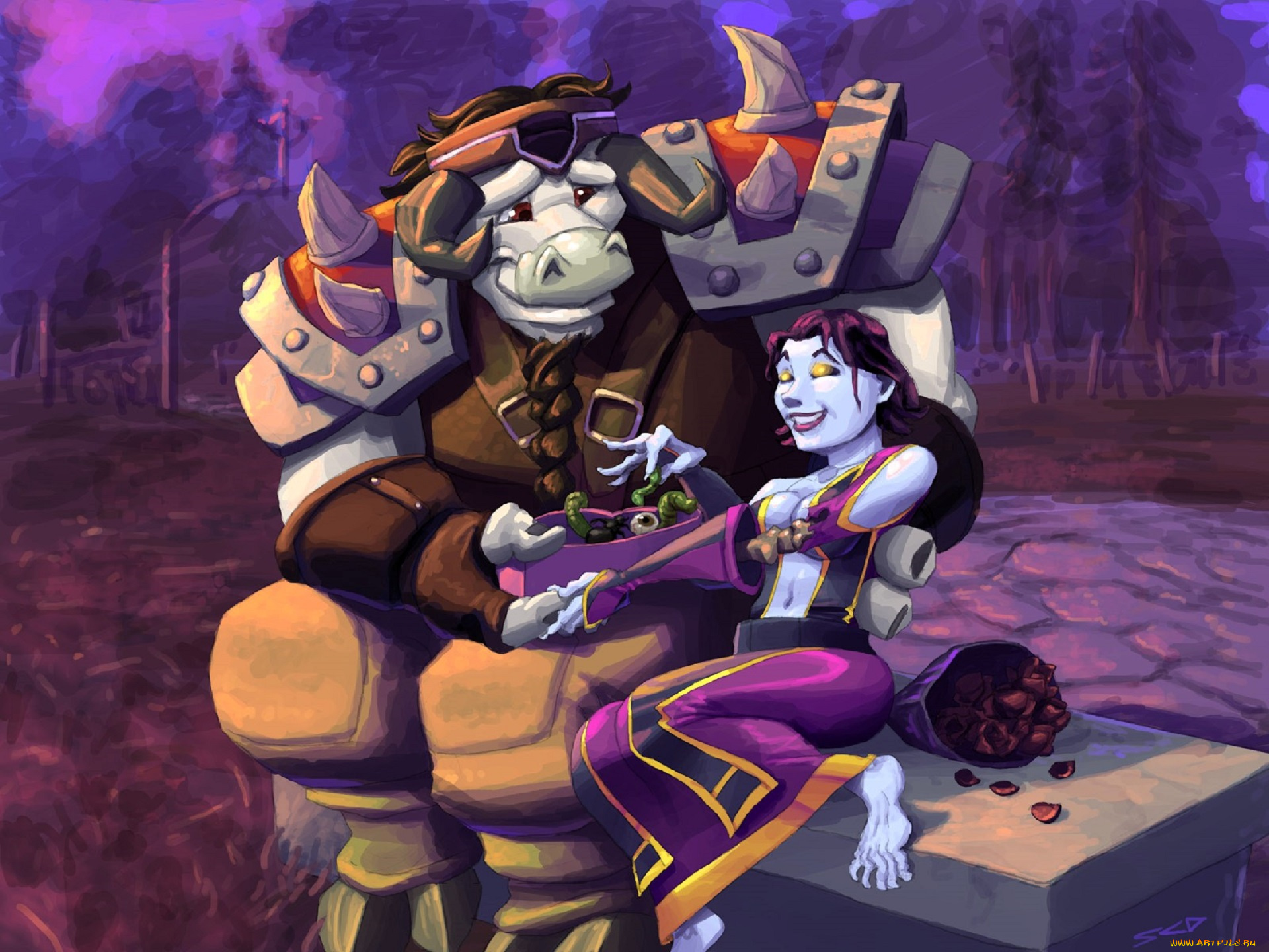 видео, игры, world, of, warcraft, девушка, существо, угощение