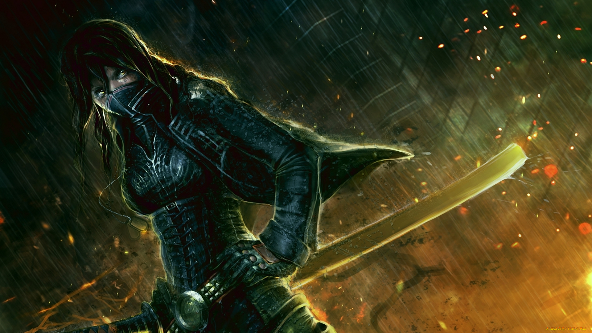 фэнтези, девушки, меч, катана