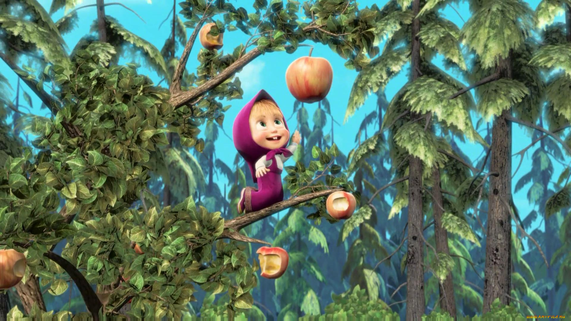 мультфильмы, маша, медведь, деревья