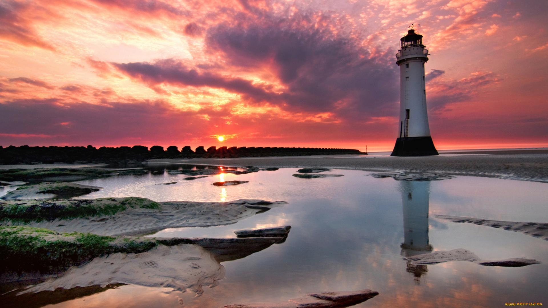 природа, маяки, берег, маяк, закат