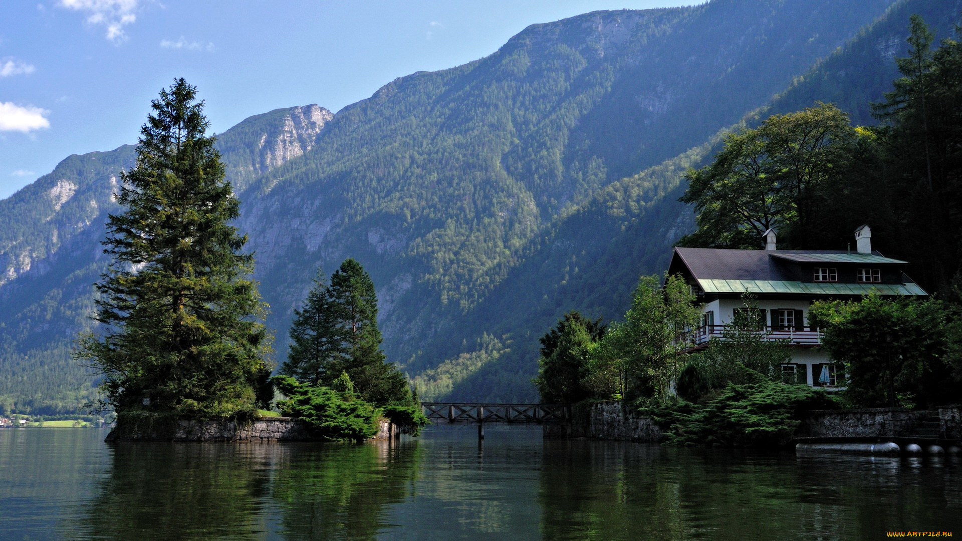 природа, реки, озера, домик, озеро, горы