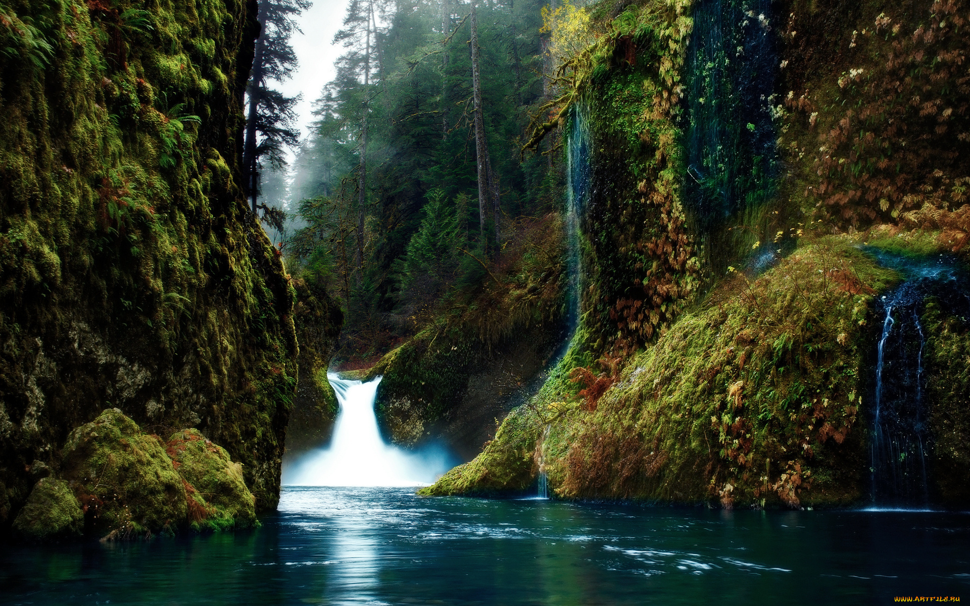 природа, водопады, водопад, лес, ущелье