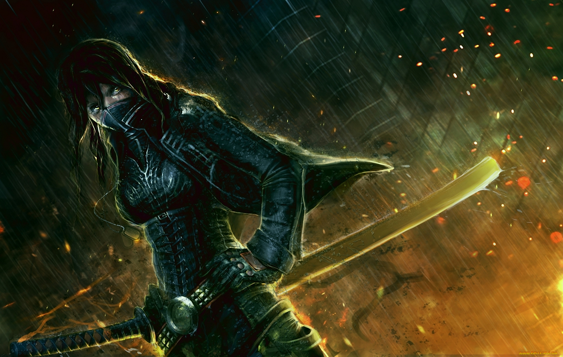 фэнтези, девушки, меч, катана