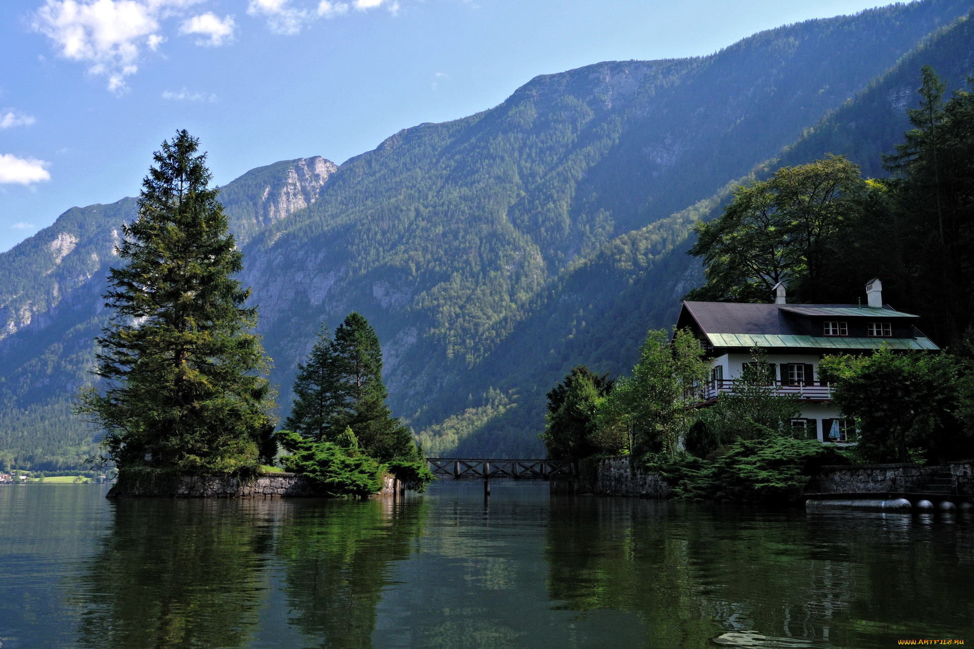 природа, реки, озера, домик, озеро, горы