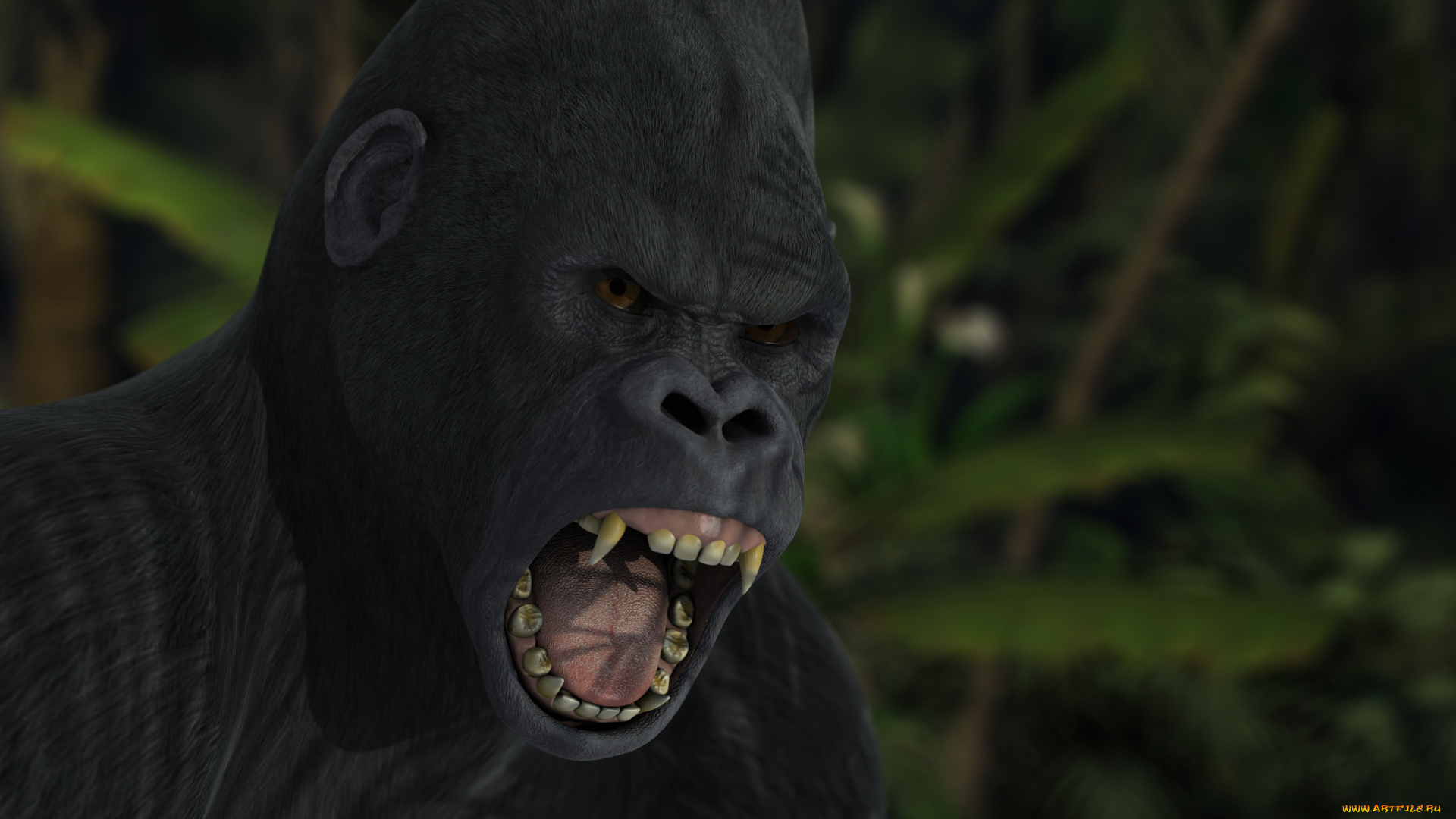 3д, графика, animals, , животные, клыки, горилла