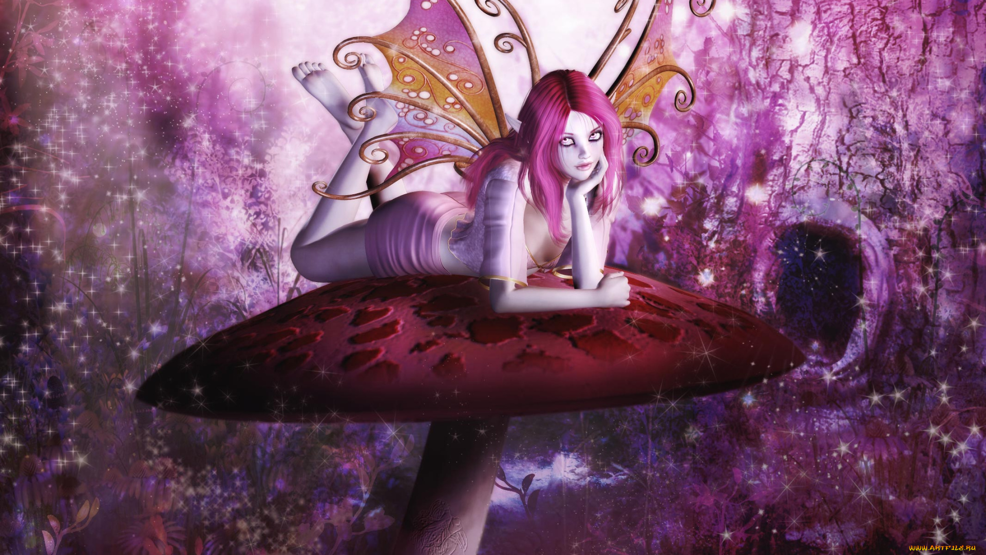 3д, графика, elves, , эльфы, гриб, крылья, взгляд, эльфийка