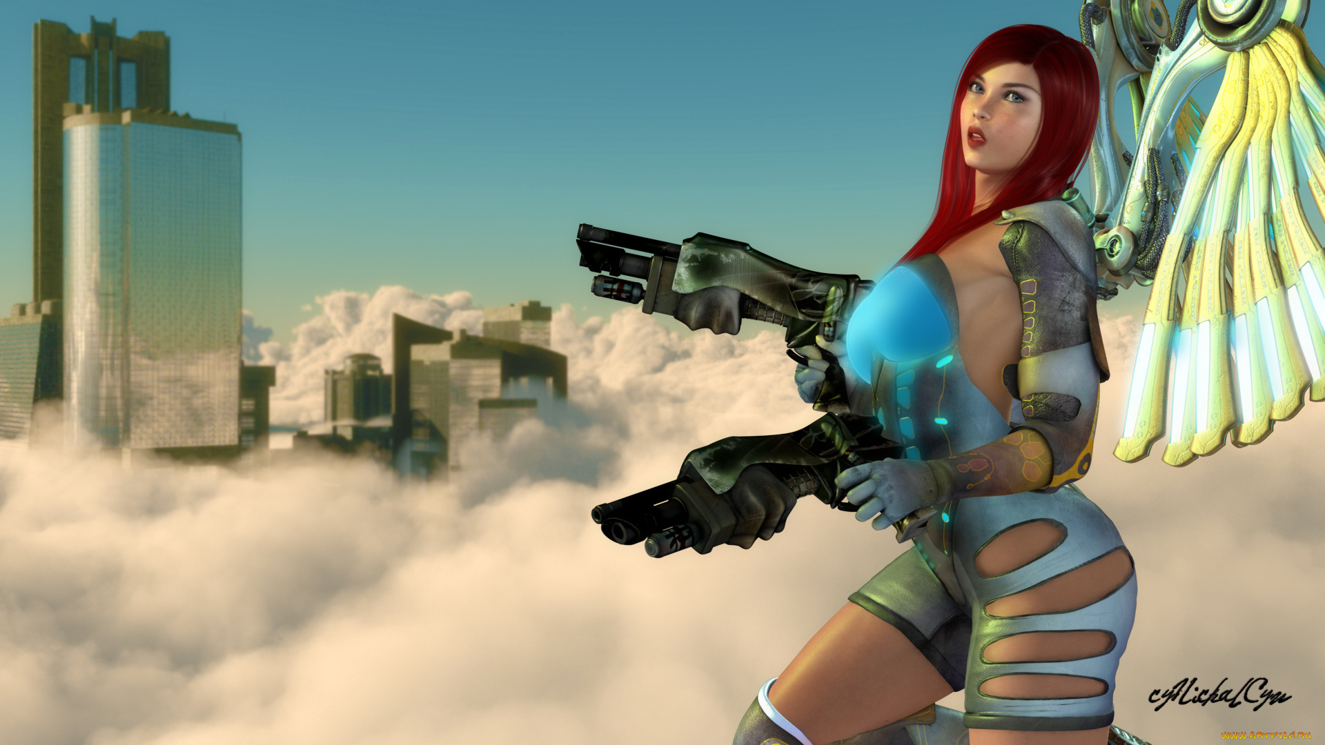 3д, графика, fantasy, , фантазия, оружие, девушка