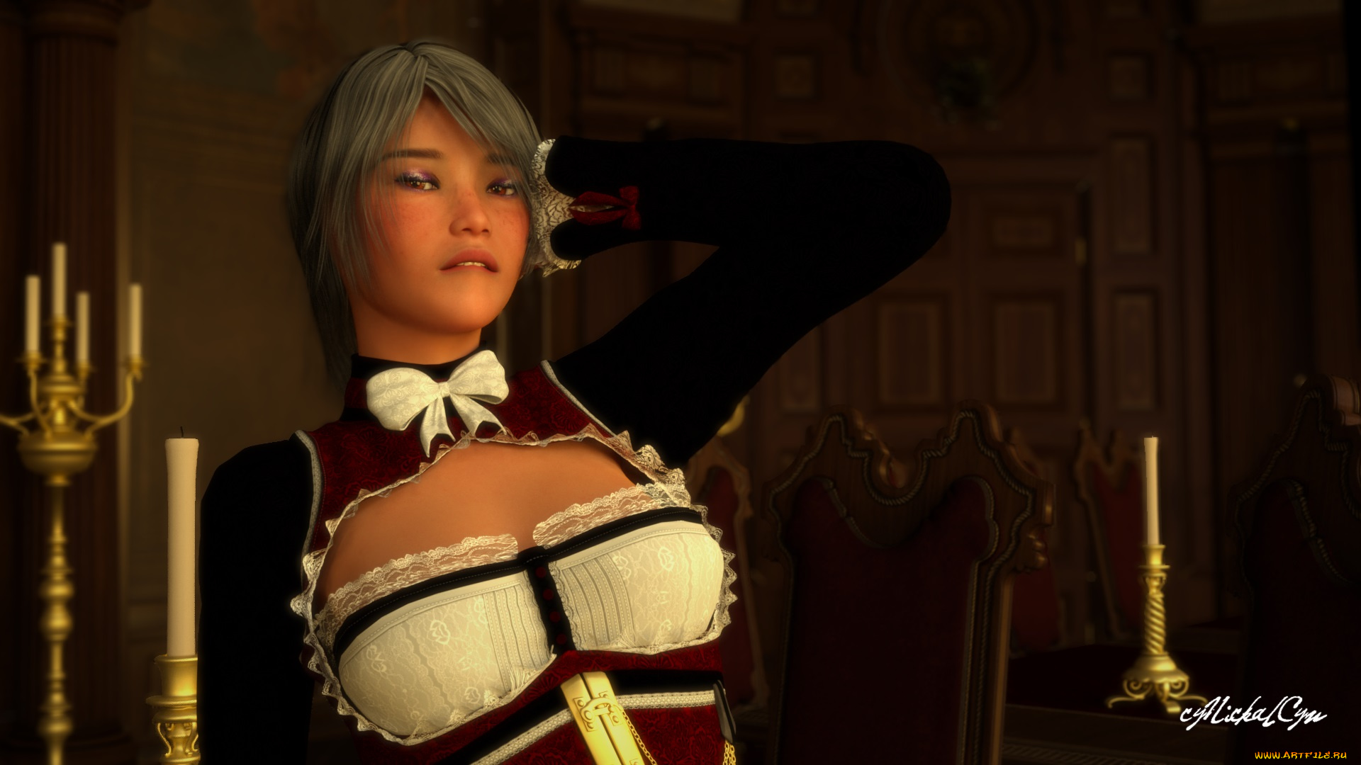 3д, графика, people, , люди, свечи, взгляд, девушка