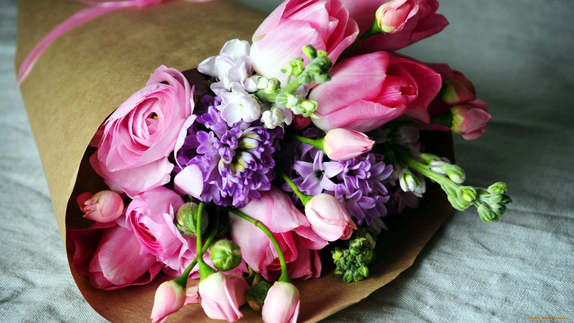 цветы, разные, вместе, гиацинты, тюльпаны