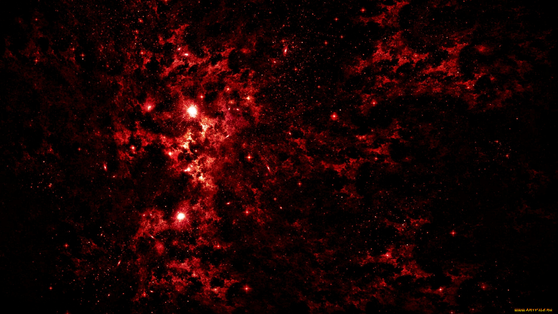 космос, арт, звезды, туманность, алый