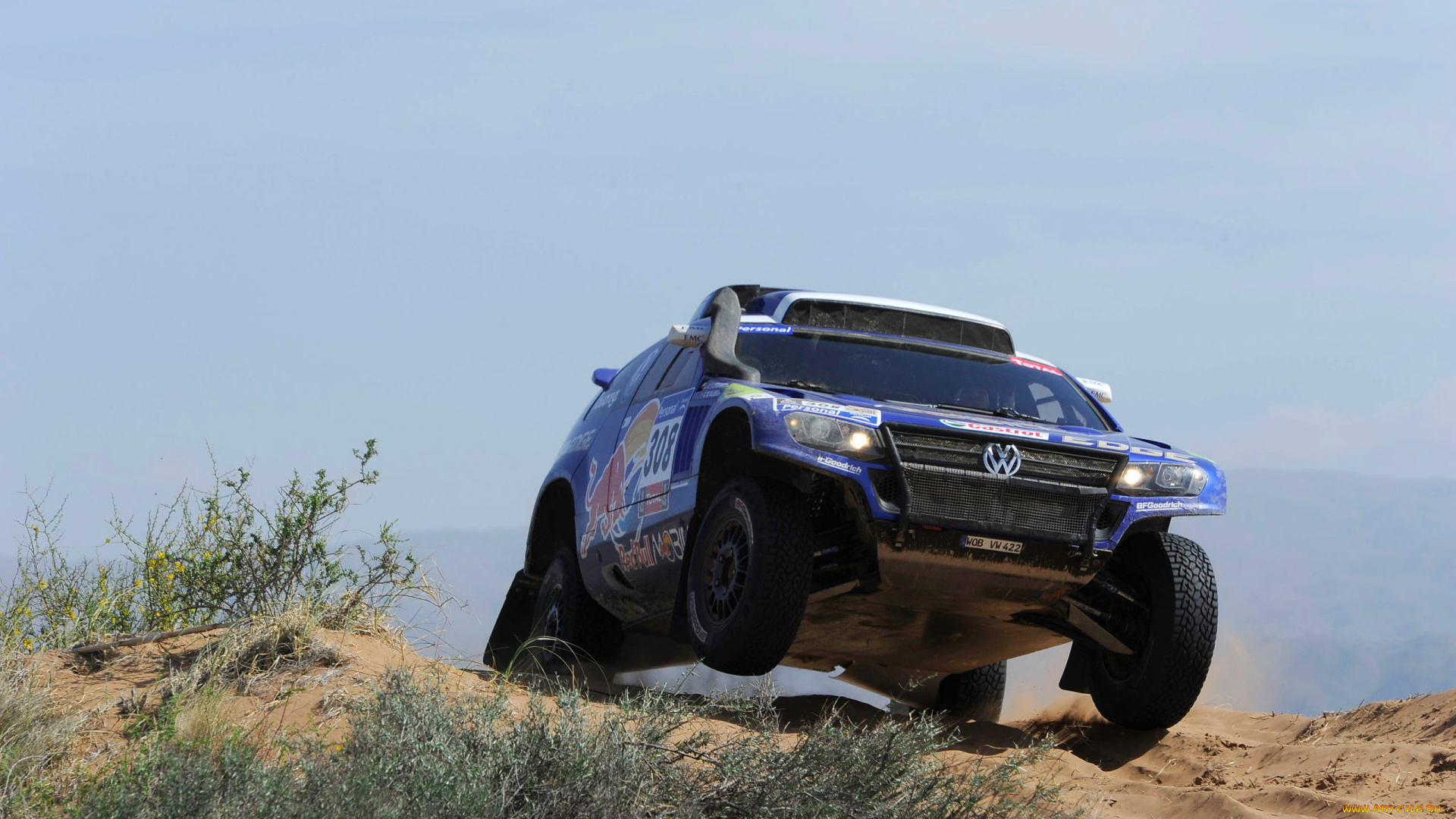 спорт, авторалли, dakar, синий, touareg, volkswagen, колеса, внедорожник, передок, ралли, rally, день