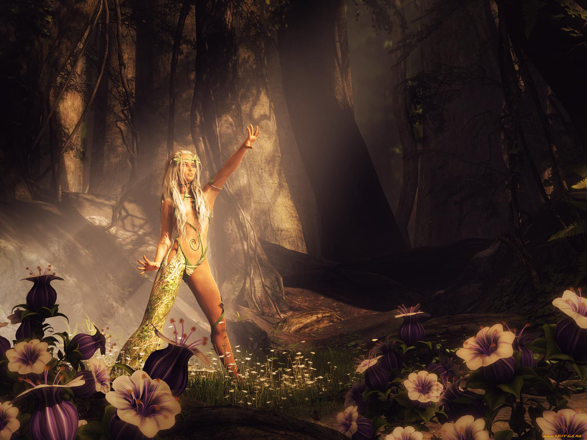 3д, графика, fantasy, , фантазия, цветы, девушка