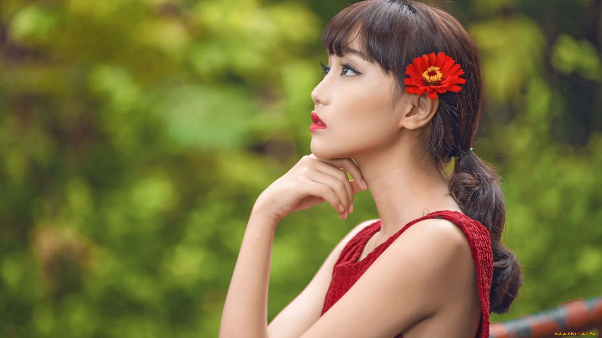 девушки, -unsort, , азиатки, лето, азиатка, фон, девушка, взгляд