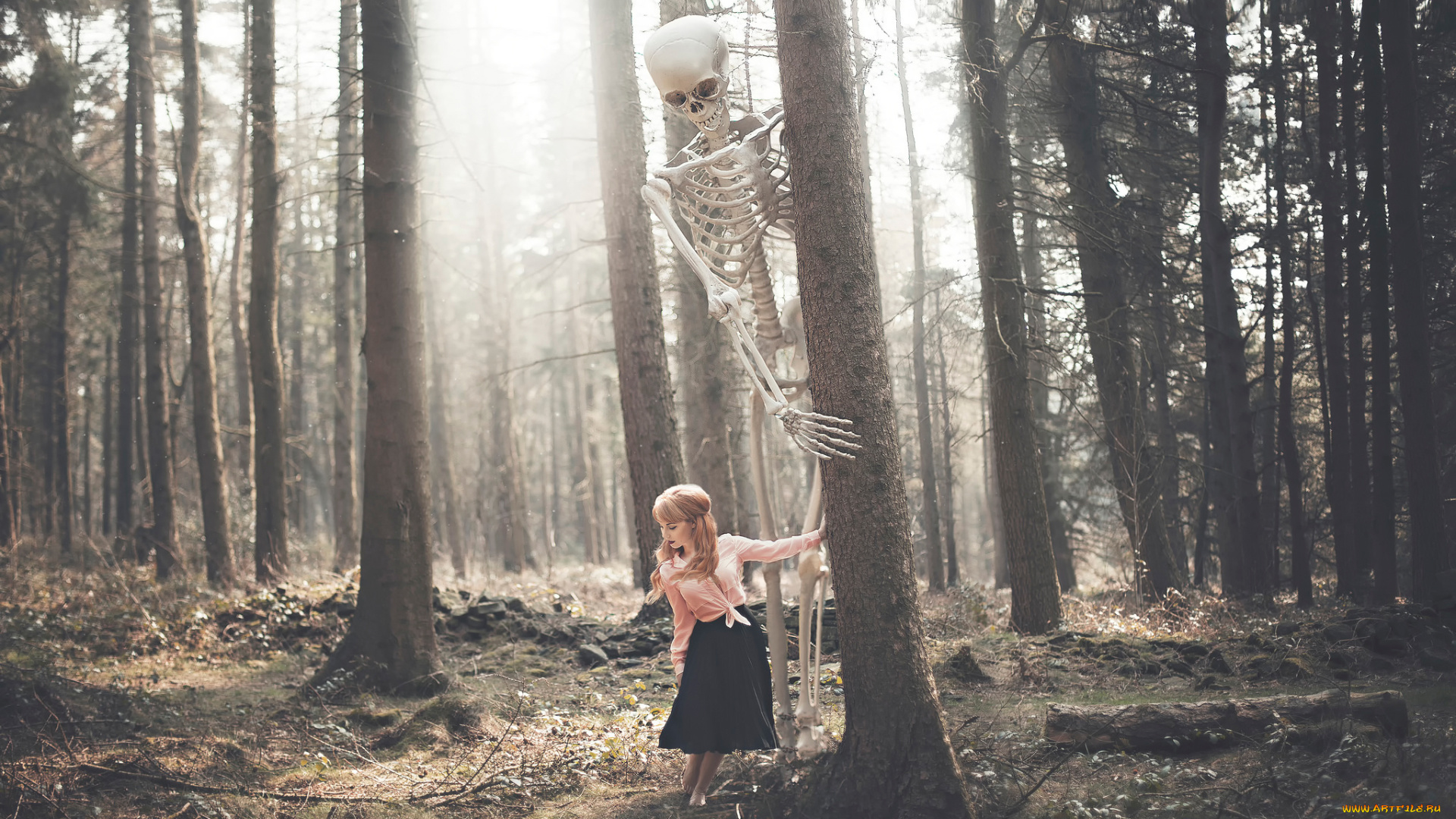 девушки, -unsort, , блондинки, скелет, victoria, cadisch, череп, лес, девушка