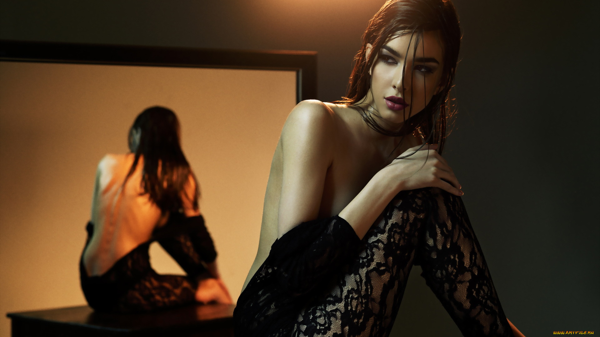 девушки, -unsort, , брюнетки, , шатенки, девушка, взгляд, зеркало