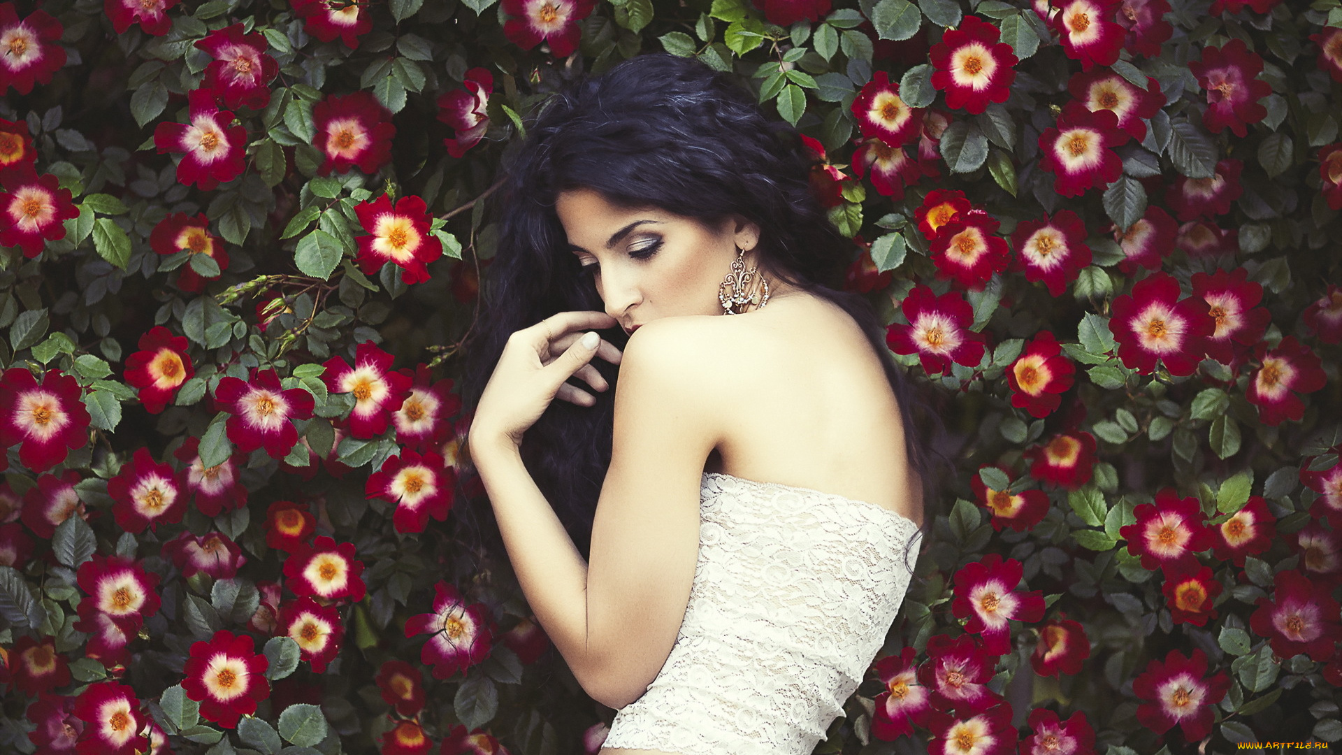 девушки, -unsort, , брюнетки, , шатенки, девушка, поза, цветы