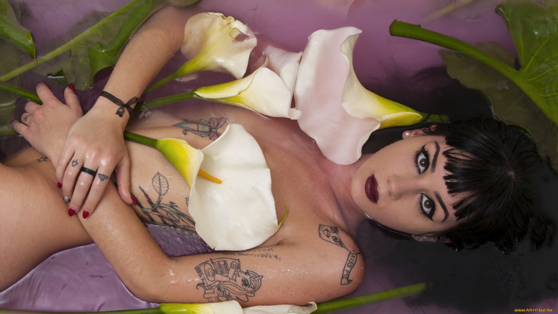 девушки, -unsort, , брюнетки, , шатенки, вода, девушка, цветы