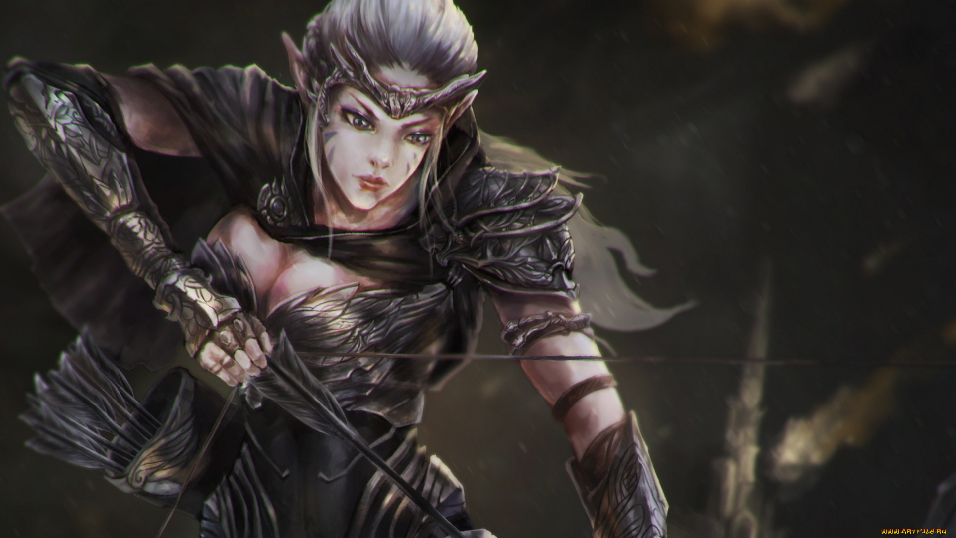 фэнтези, эльфы, лук, эльф, лучник, девушка, арт, взгляд, стрелы