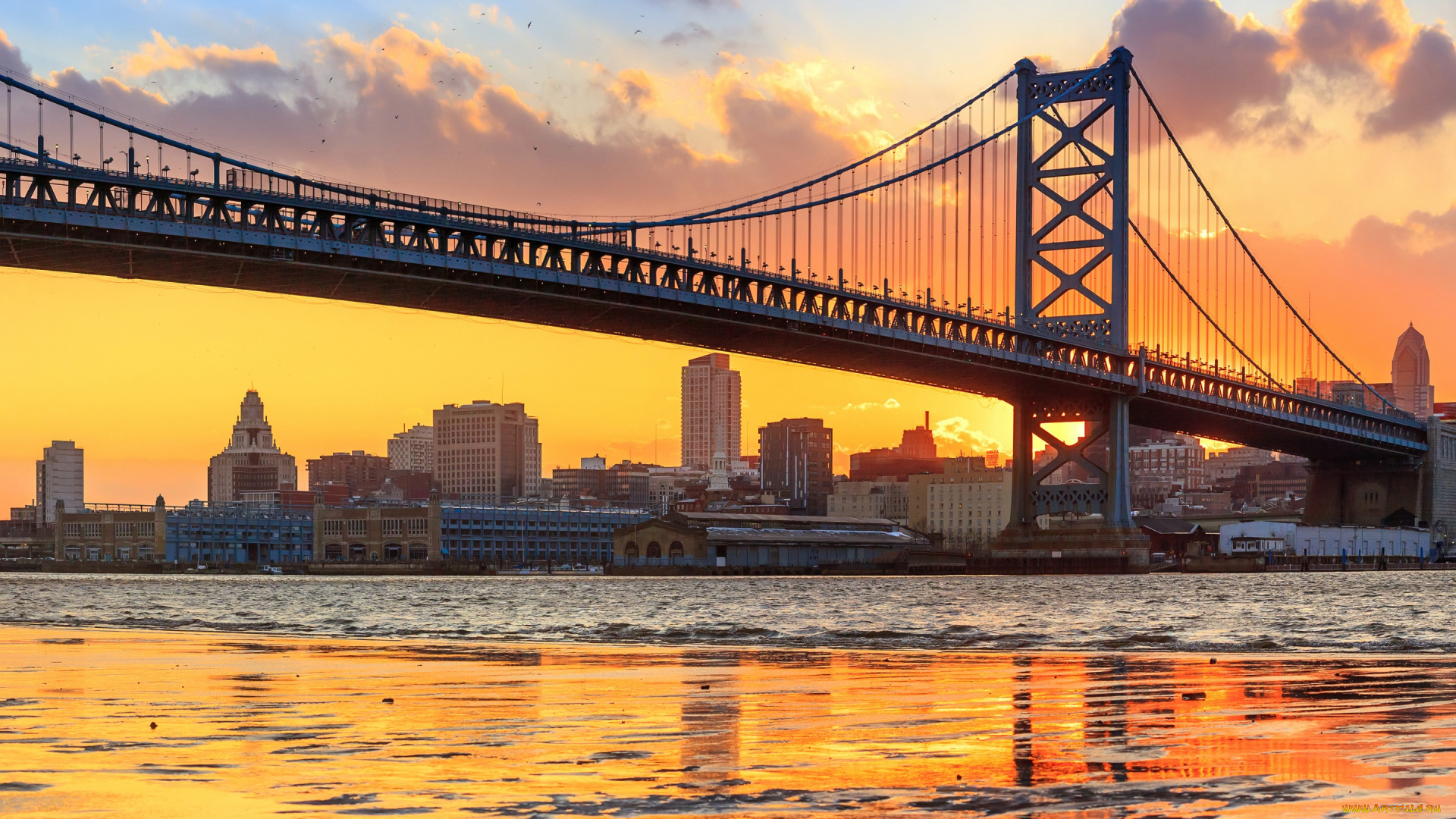 города, -, мосты, мост, река, делавэр, пенсильвания, delaware, river, benjamin, franklin, bridge, pennsylvania, филадельфия, philadelphia, панорама, бенджамина, франклина