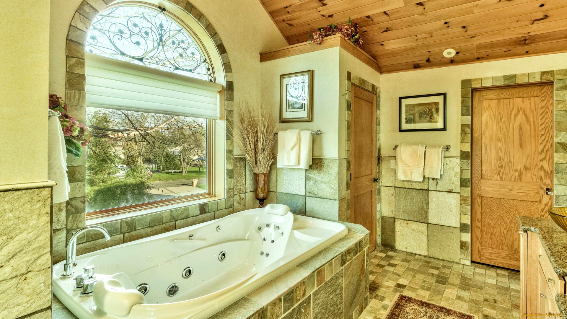 интерьер, ванная, и, туалетная, комнаты, сантехника, дизайн, окно, ванна