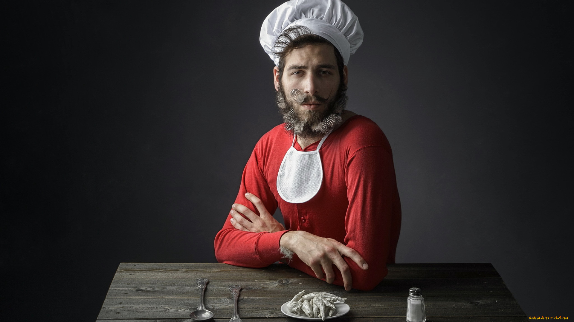 юмор, и, приколы, тарелка, стол, перья, взгляд, портрет, человек