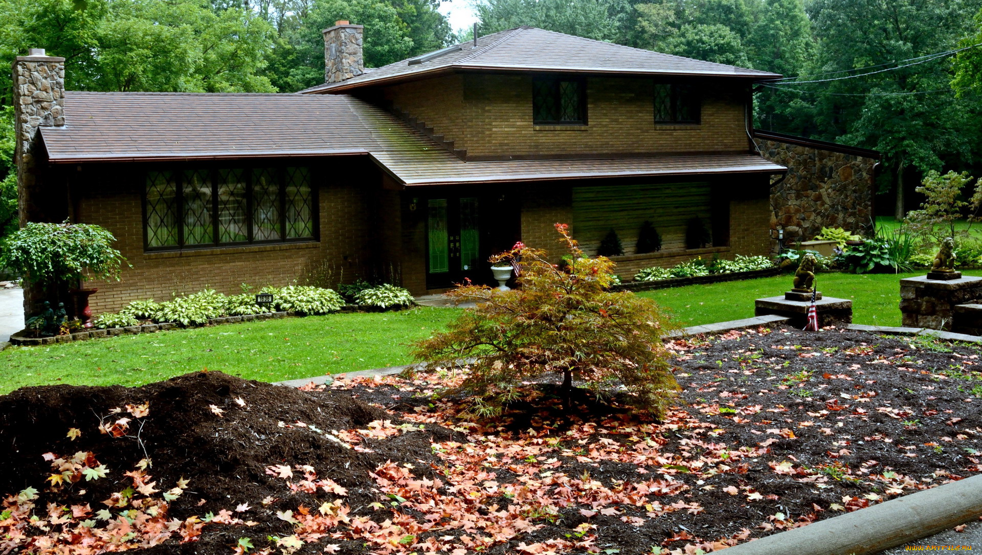 города, -, здания, , дома, листья