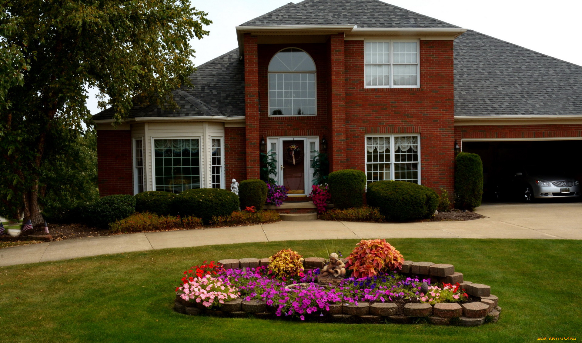 города, -, здания, , дома, гараж, клумба