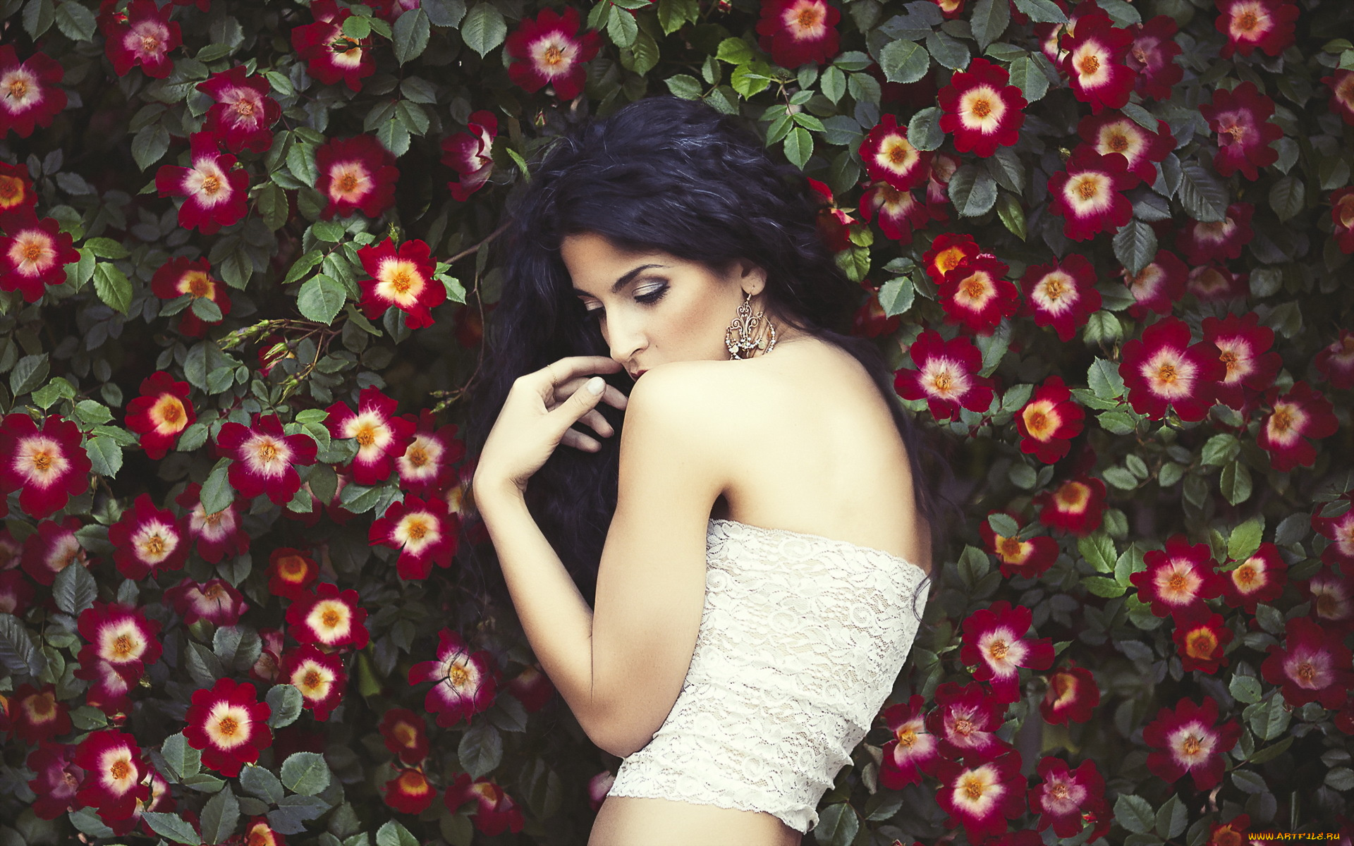 девушки, -unsort, , брюнетки, , шатенки, девушка, поза, цветы