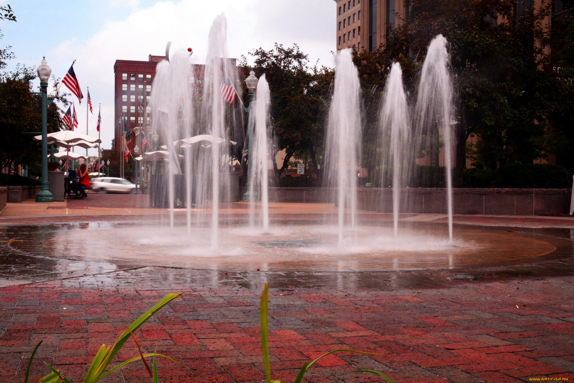 города, -, фонтаны, флаги