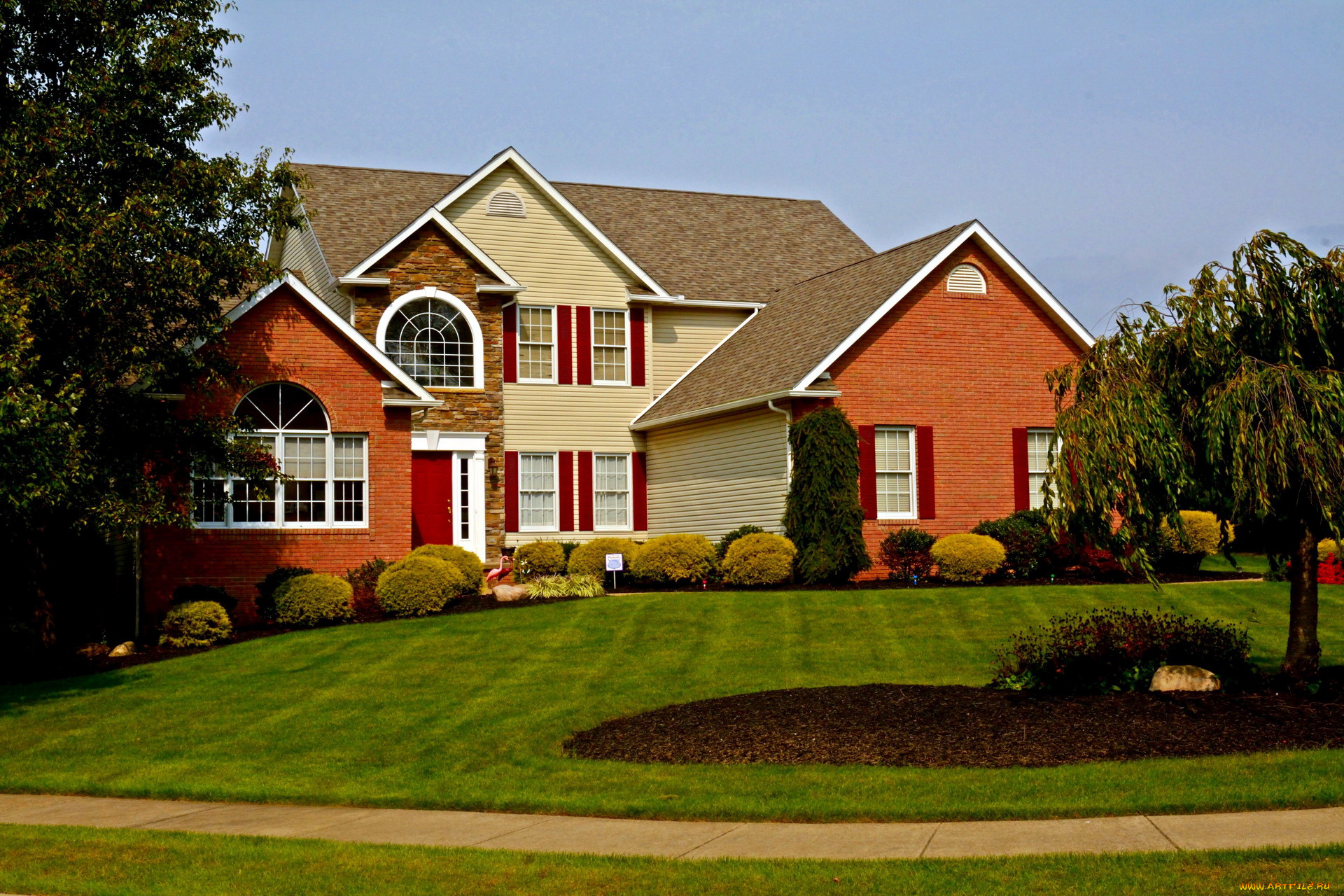 города, -, здания, , дома, лужайка