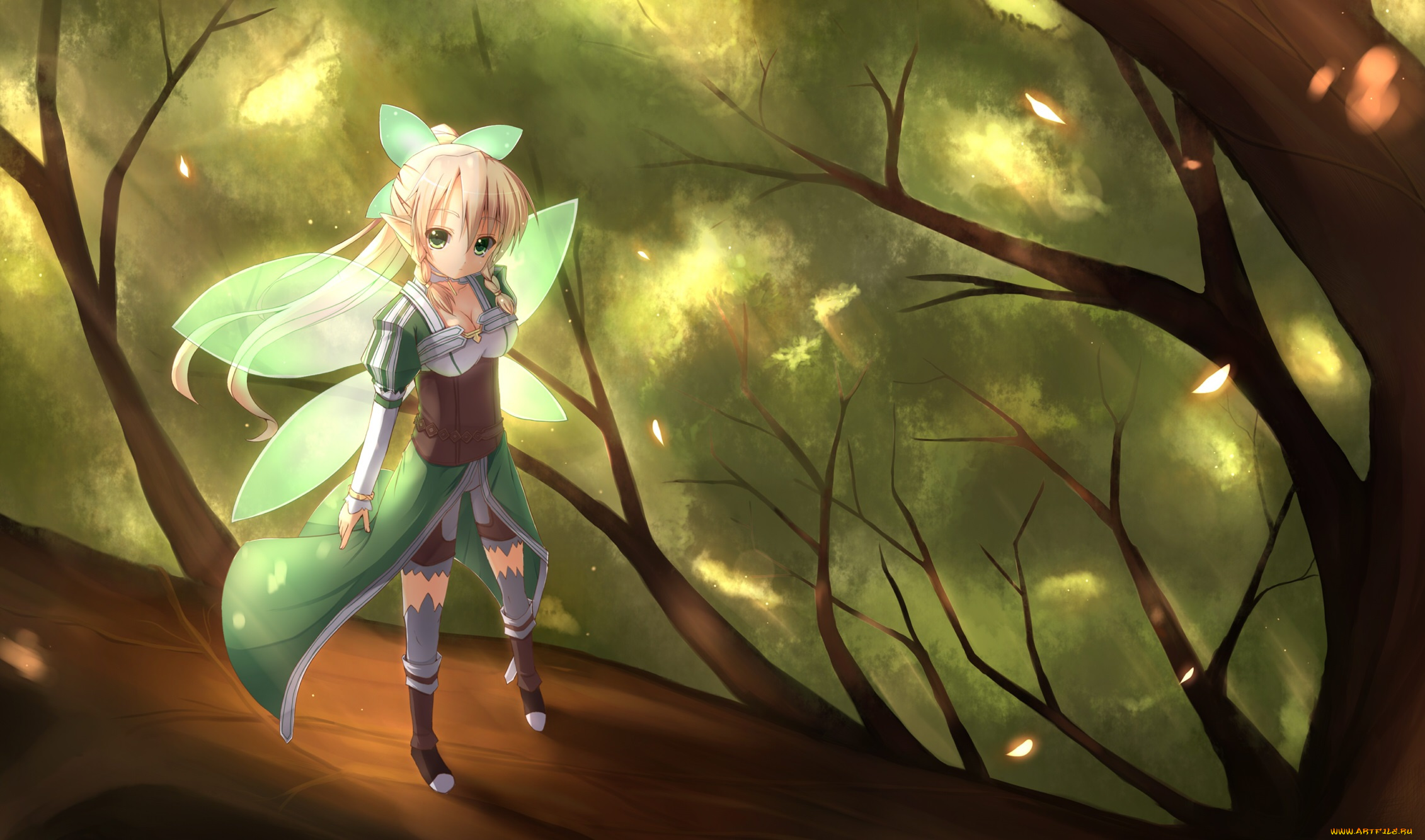 аниме, sword, art, online, дерево, ветки, if-asita, leafa, kirigaya, suguha, арт, девушка, фея, sword, art, online